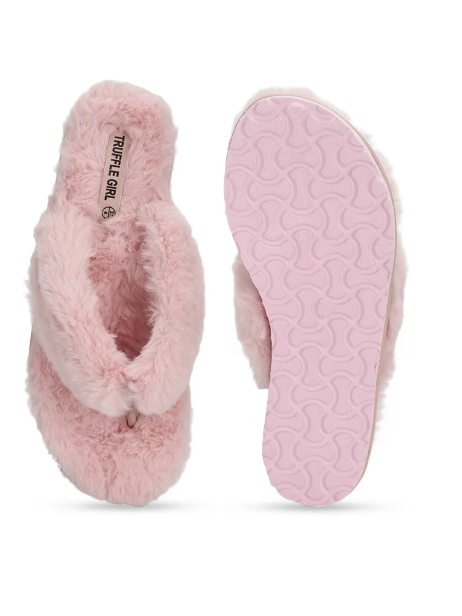 Pink Fur Flip Flops