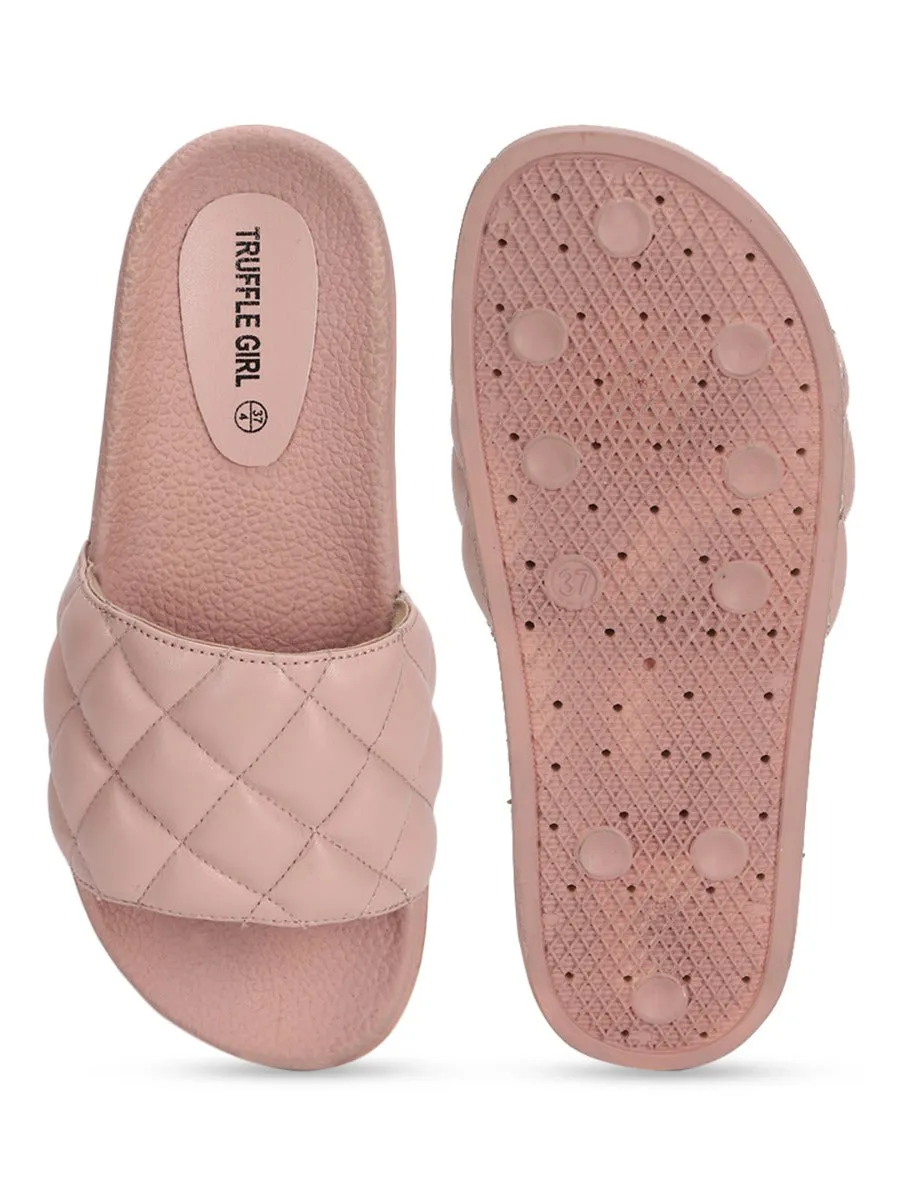 Pink PU Crisscross Quilted Slip Ons