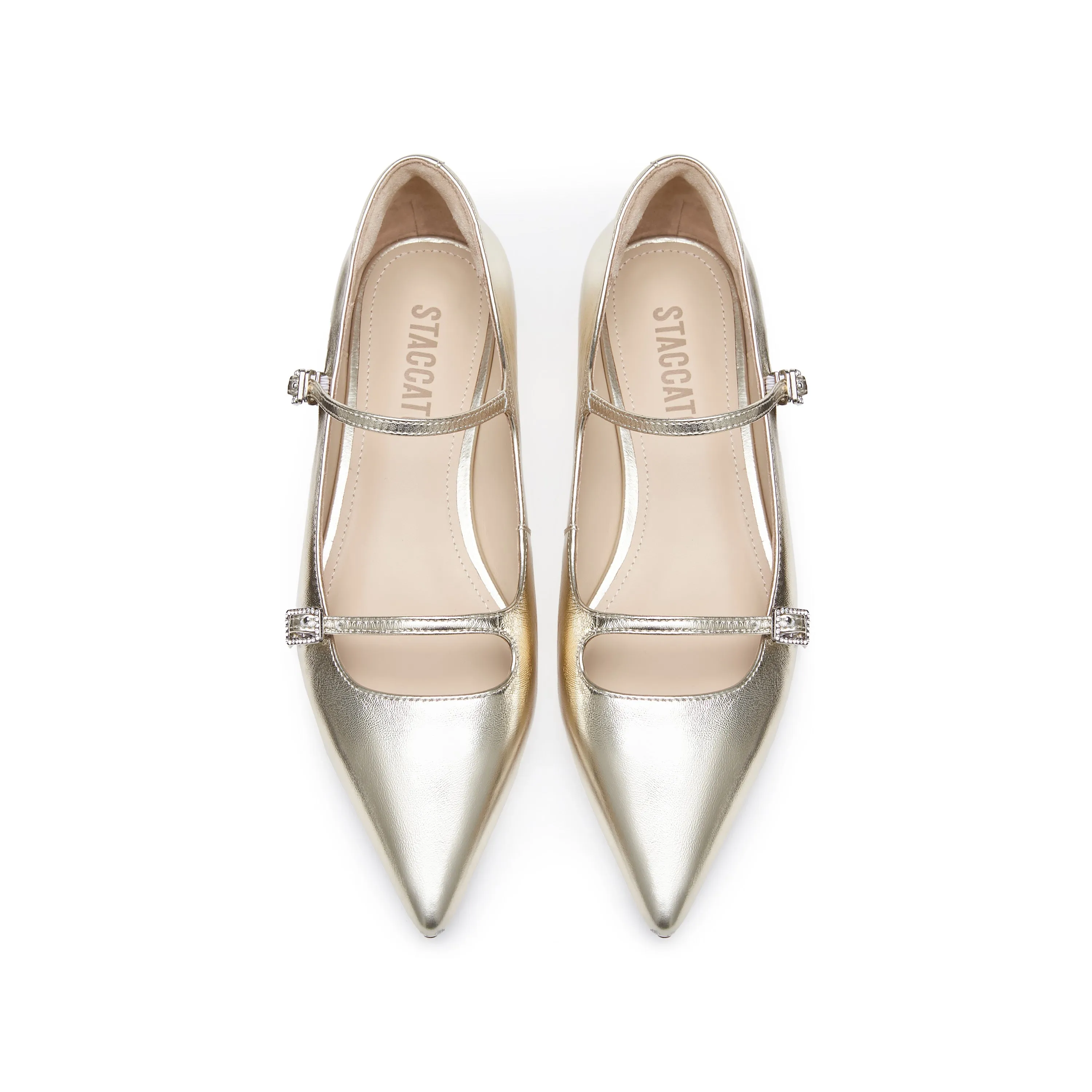 Pointy Light Gold Crystal buckle Mary Jane Flats