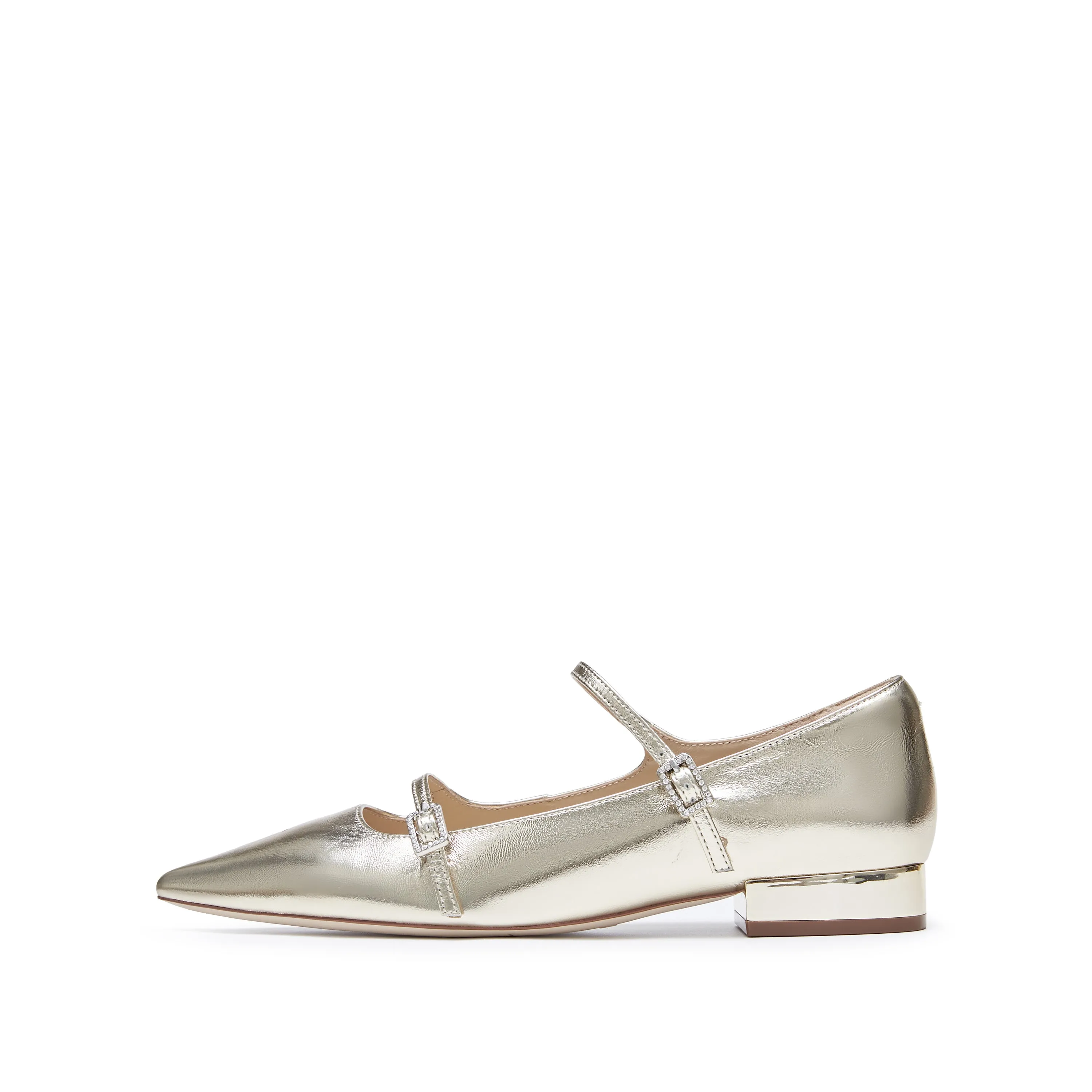 Pointy Light Gold Crystal buckle Mary Jane Flats