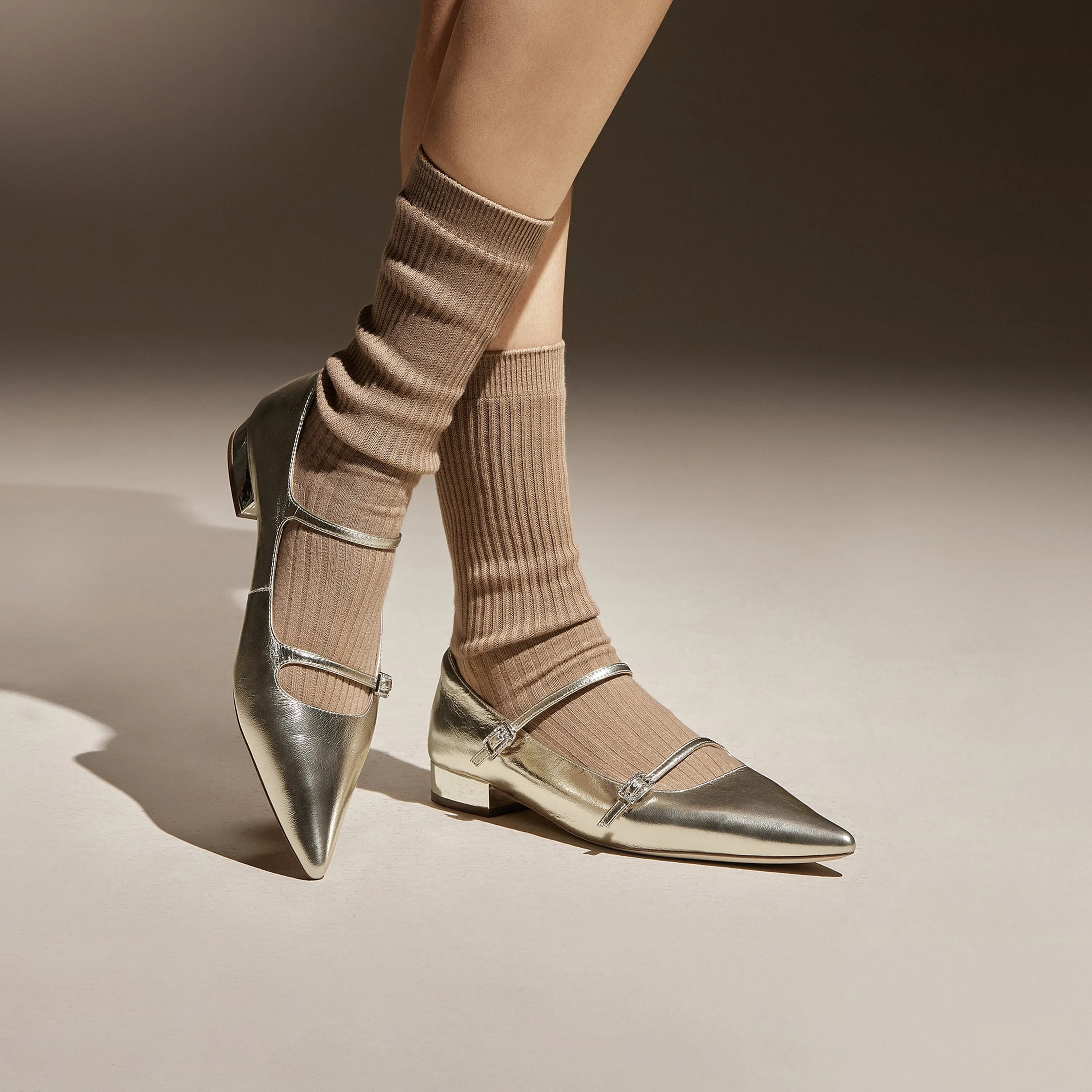 Pointy Light Gold Crystal buckle Mary Jane Flats