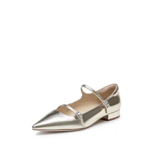 Pointy Light Gold Crystal buckle Mary Jane Flats