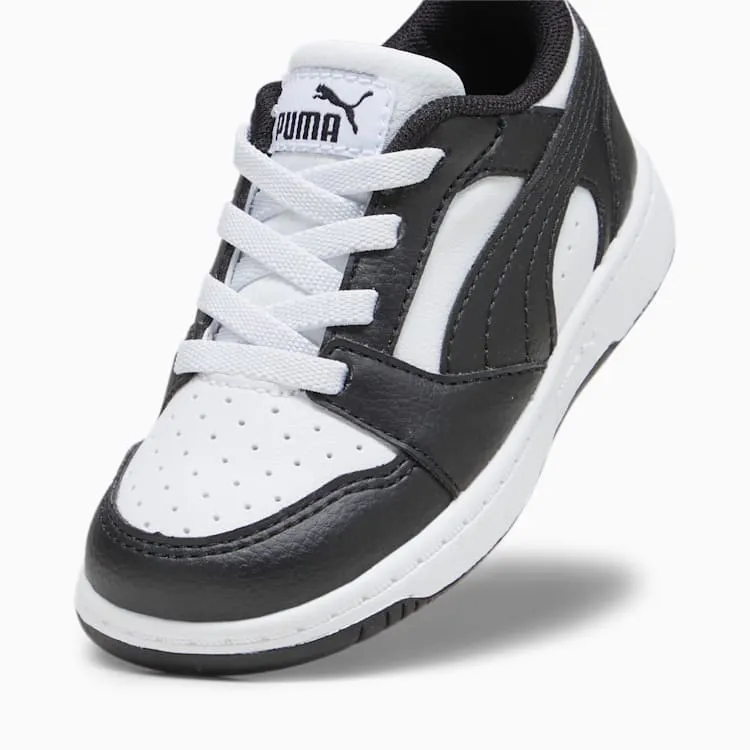 PUMA KID'S REBOUND V6 BLACK/WHITE BASKETBALL SHOES