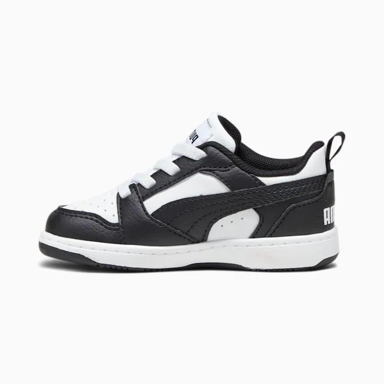 PUMA KID'S REBOUND V6 BLACK/WHITE BASKETBALL SHOES