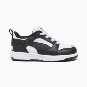 PUMA KID'S REBOUND V6 BLACK/WHITE BASKETBALL SHOES