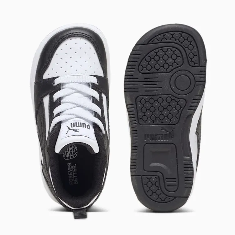 PUMA KID'S REBOUND V6 BLACK/WHITE BASKETBALL SHOES