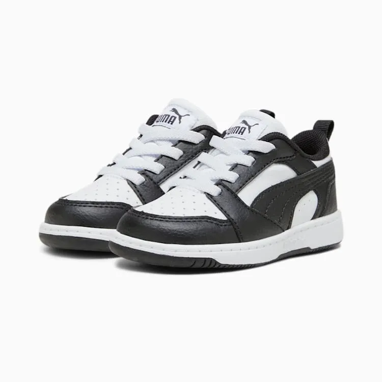 PUMA KID'S REBOUND V6 BLACK/WHITE BASKETBALL SHOES