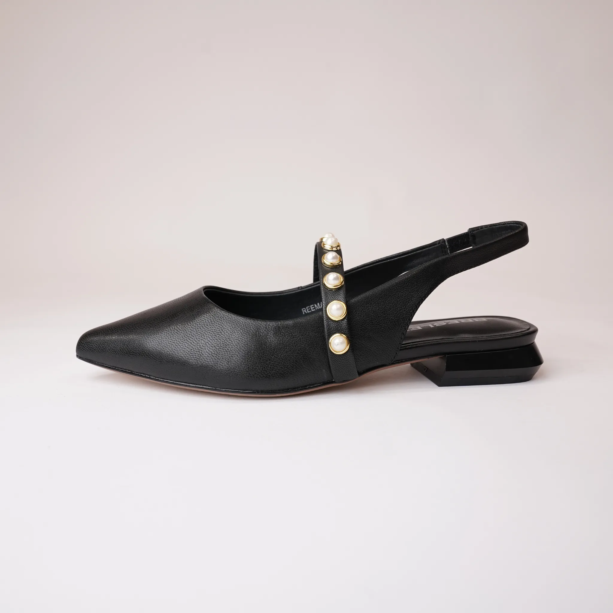 Reema Black Leather Flats