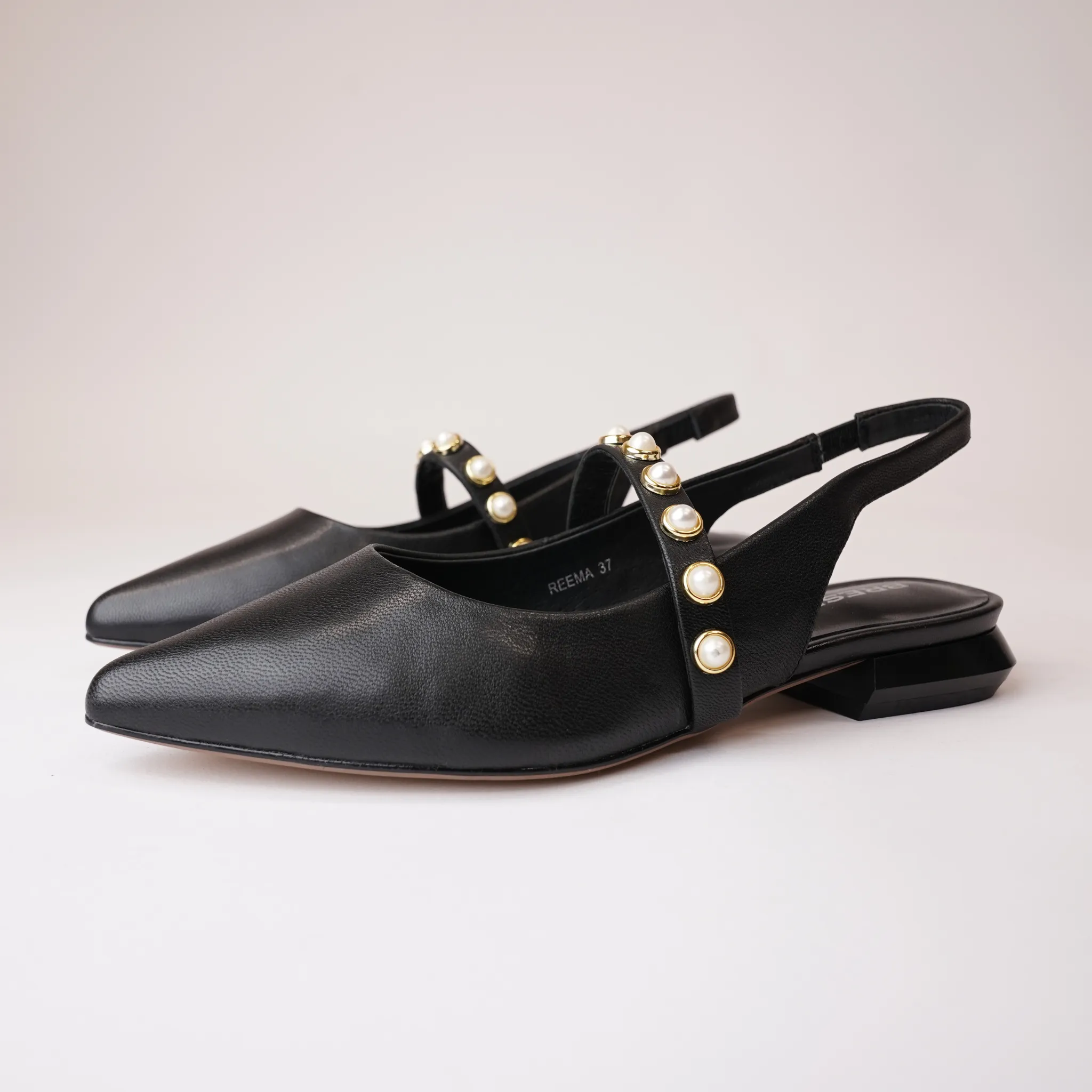 Reema Black Leather Flats