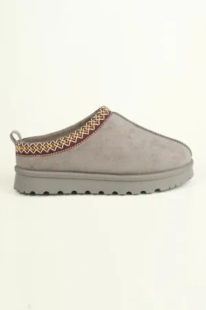 ROBYN GREY ULTRA MINI PLATFORM EMBROIDERED ANKLE SLIPPER BOOTS