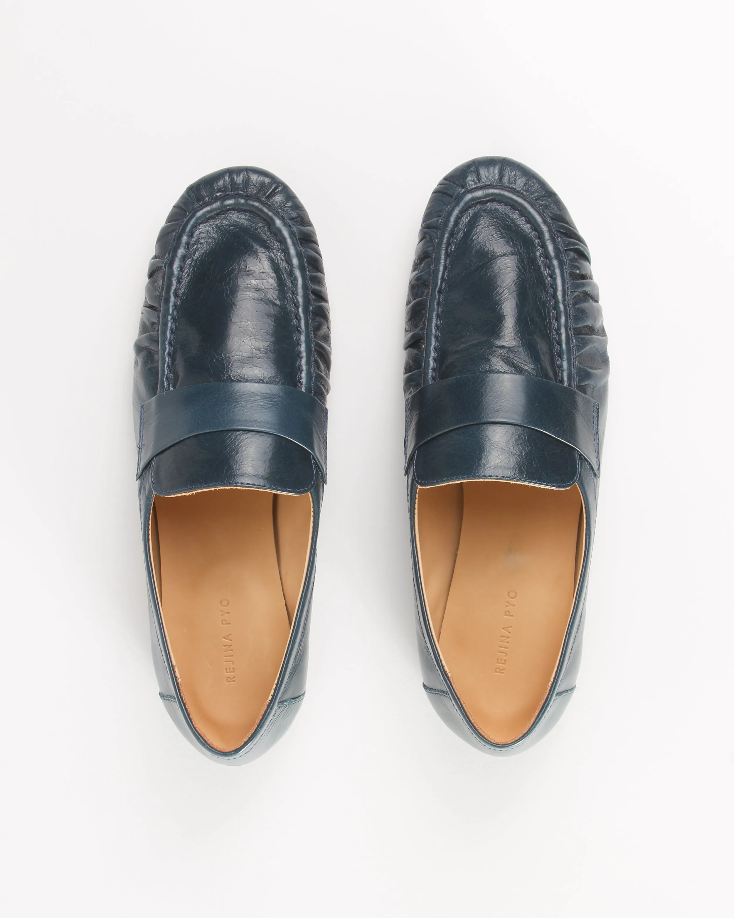 Ruched Loafer Leather Petroleo