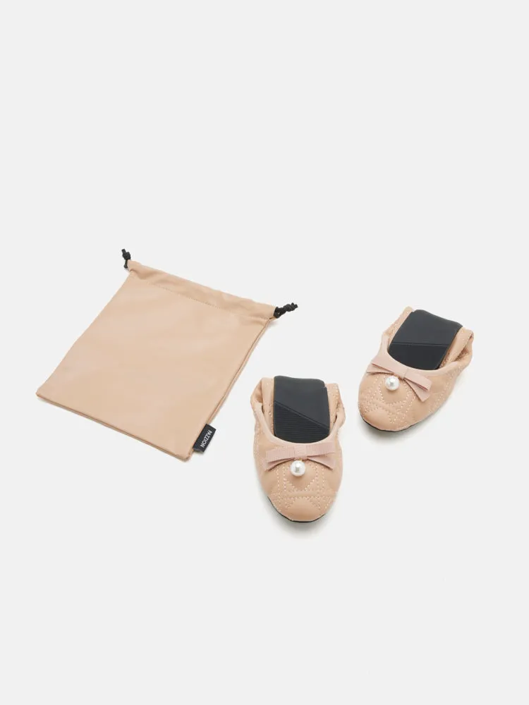 Simona Quilted Bow Pearl Foldable Flats