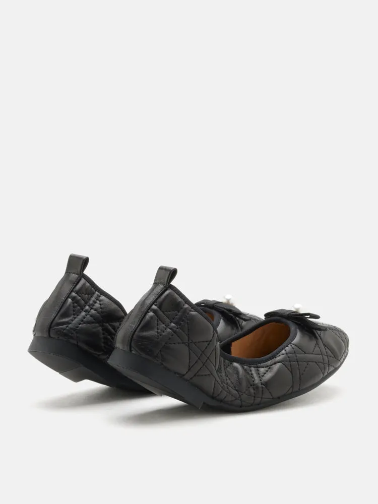Simona Quilted Bow Pearl Foldable Flats