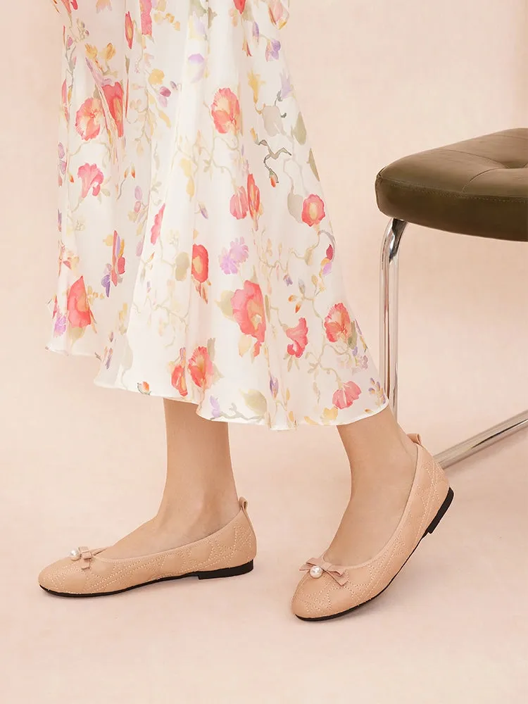 Simona Quilted Bow Pearl Foldable Flats