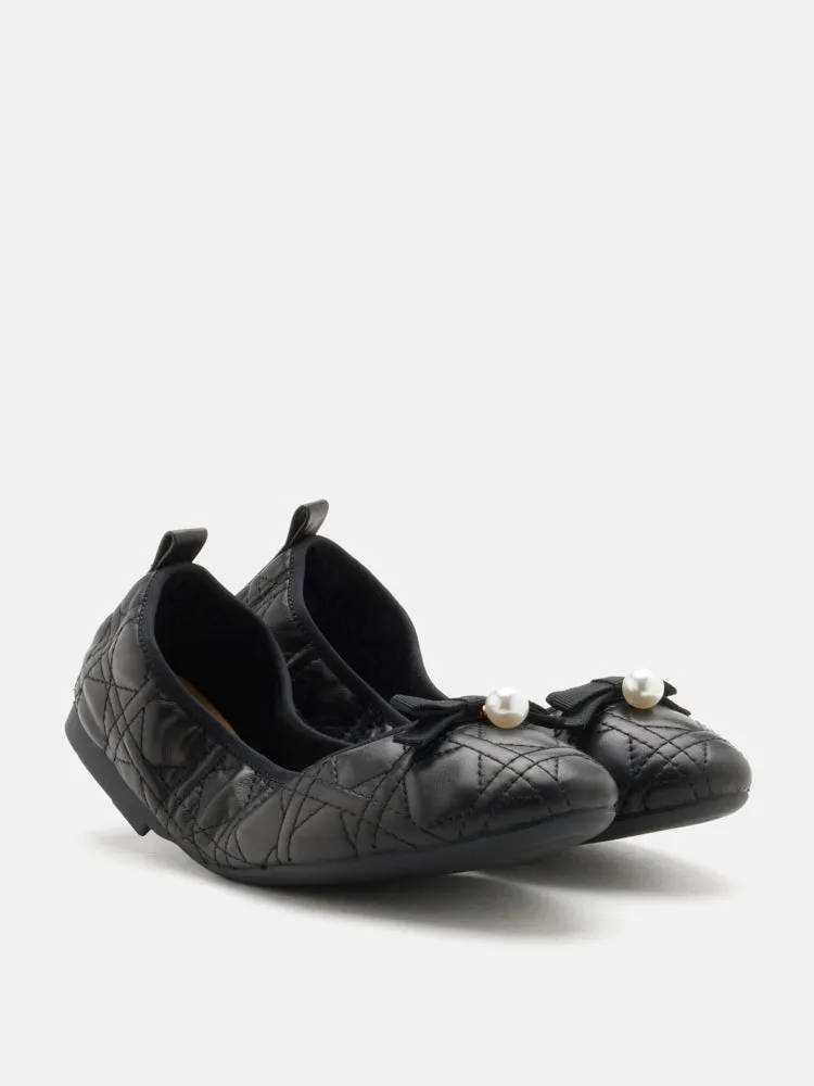 Simona Quilted Bow Pearl Foldable Flats