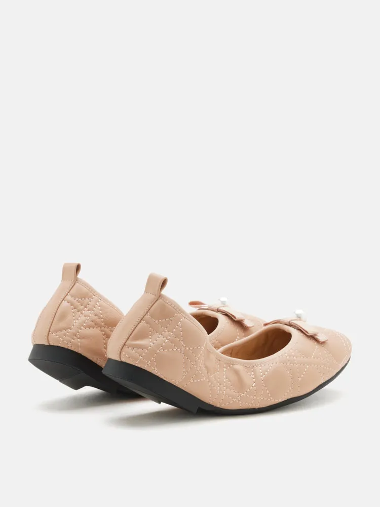 Simona Quilted Bow Pearl Foldable Flats