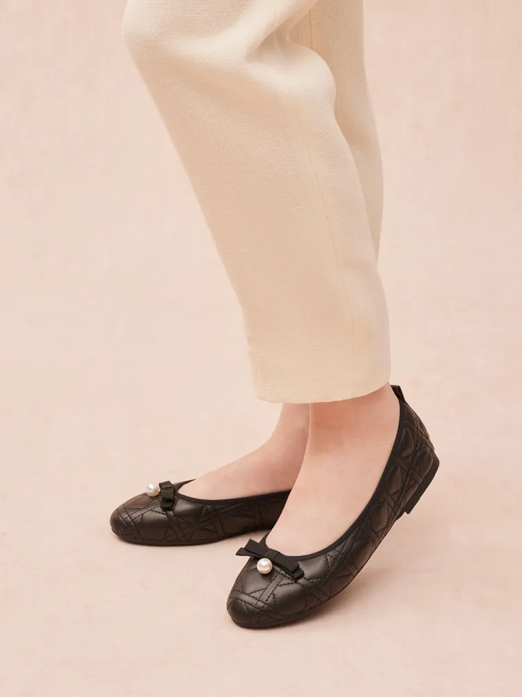 Simona Quilted Bow Pearl Foldable Flats