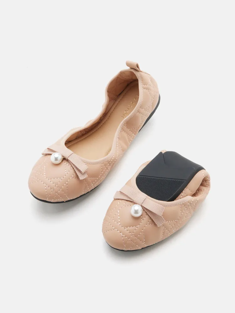 Simona Quilted Bow Pearl Foldable Flats