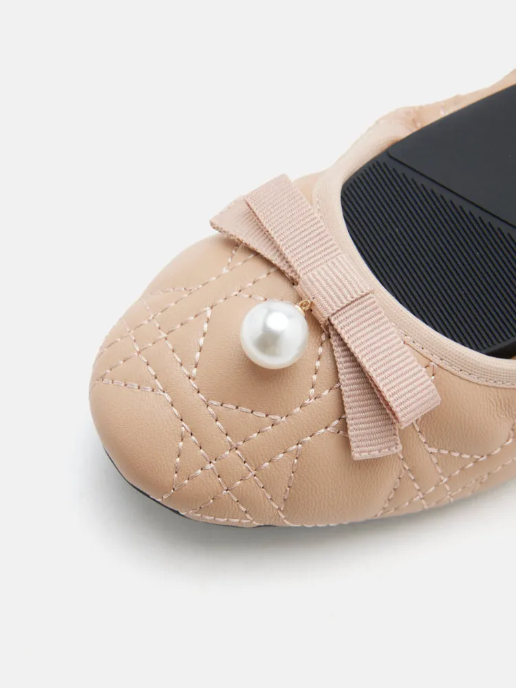 Simona Quilted Bow Pearl Foldable Flats