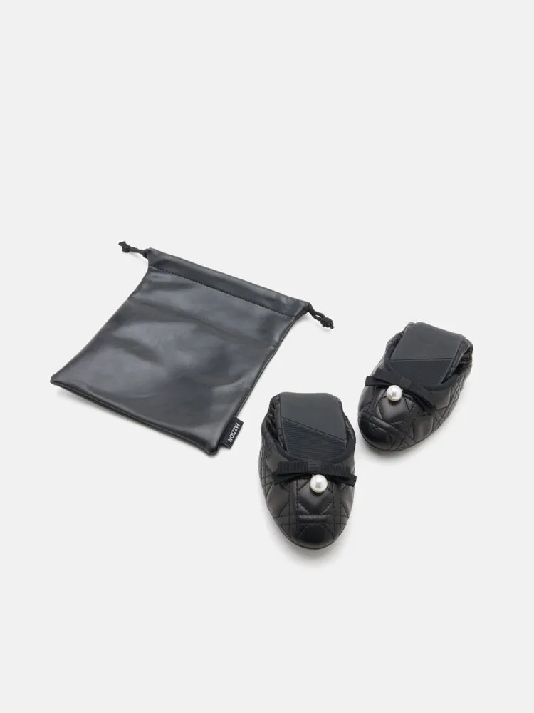 Simona Quilted Bow Pearl Foldable Flats