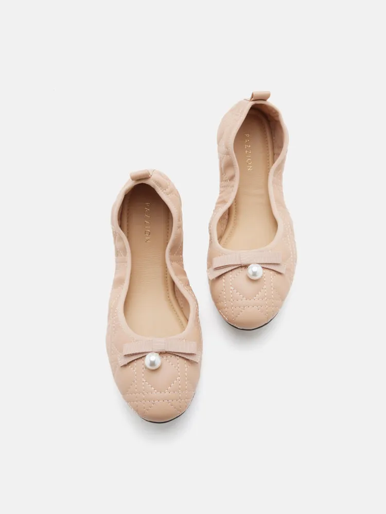 Simona Quilted Bow Pearl Foldable Flats