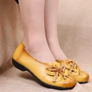 SOCOFY Genuine Leather Floral Flats Shoes