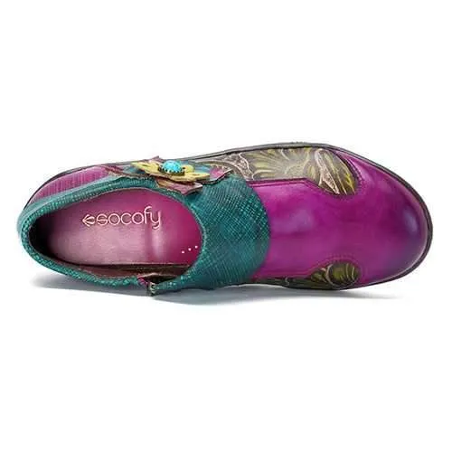 SOCOFY Printing Splicing Leather Flats