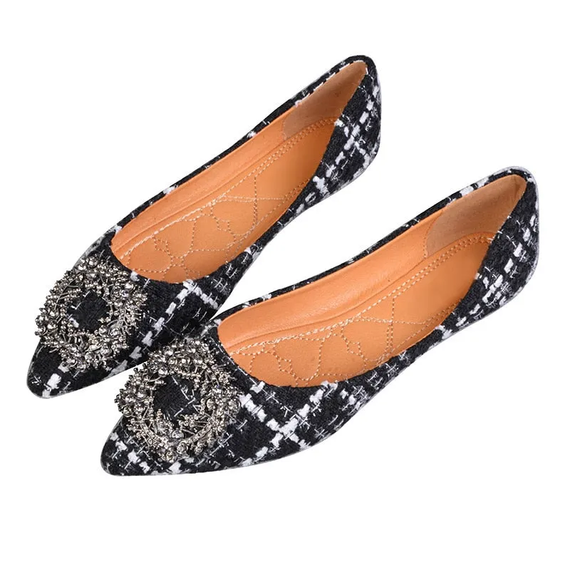 Spring Summer Women Shoes Luxury Brand Women Flats Pointed toe Office Ladies Plaid Shoes Woman Boat Shoes Big Size 42 A924