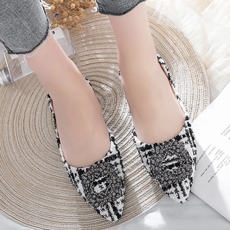 Spring Summer Women Shoes Luxury Brand Women Flats Pointed toe Office Ladies Plaid Shoes Woman Boat Shoes Big Size 42 A924