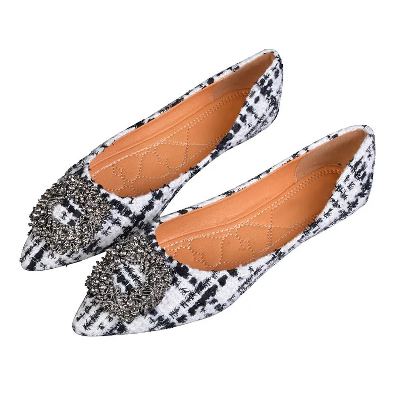 Spring Summer Women Shoes Luxury Brand Women Flats Pointed toe Office Ladies Plaid Shoes Woman Boat Shoes Big Size 42 A924