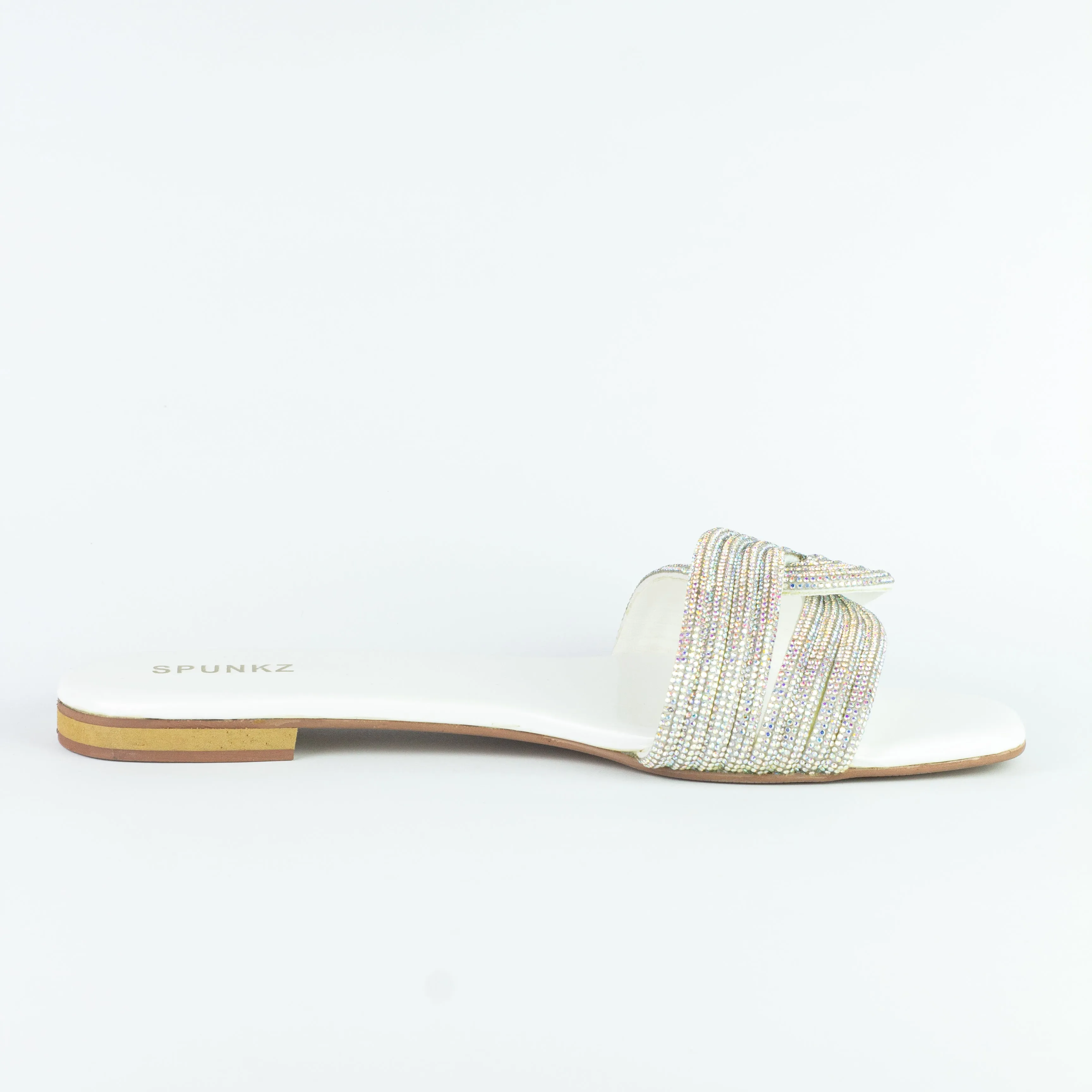 Spunkz White Diamanté Knotted Rhinestone Slide Sandals