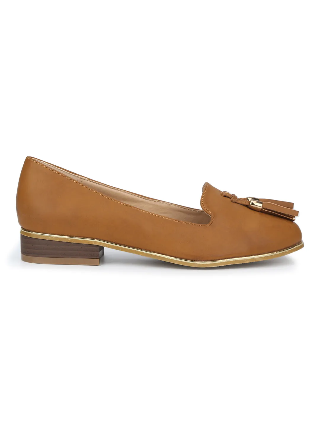 Tan PU Tassel Belly Flats
