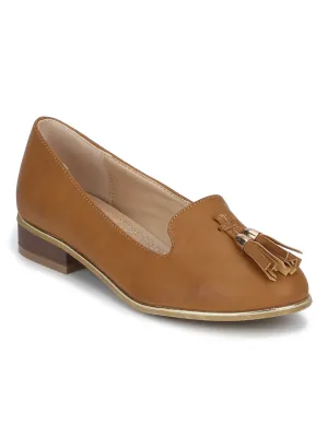 Tan PU Tassel Belly Flats