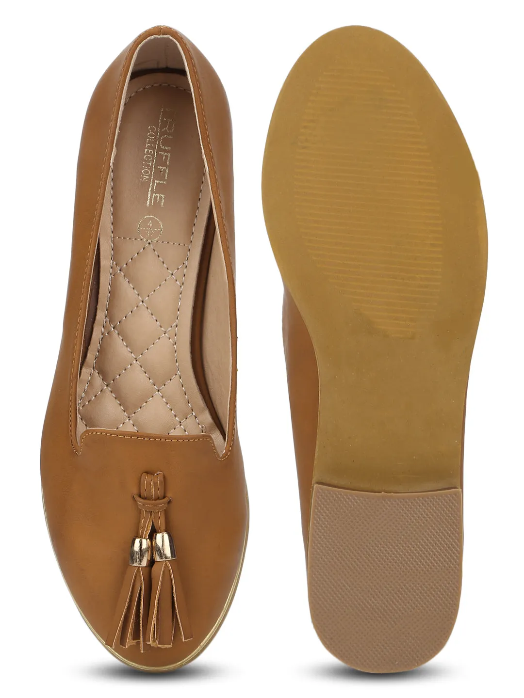 Tan PU Tassel Belly Flats