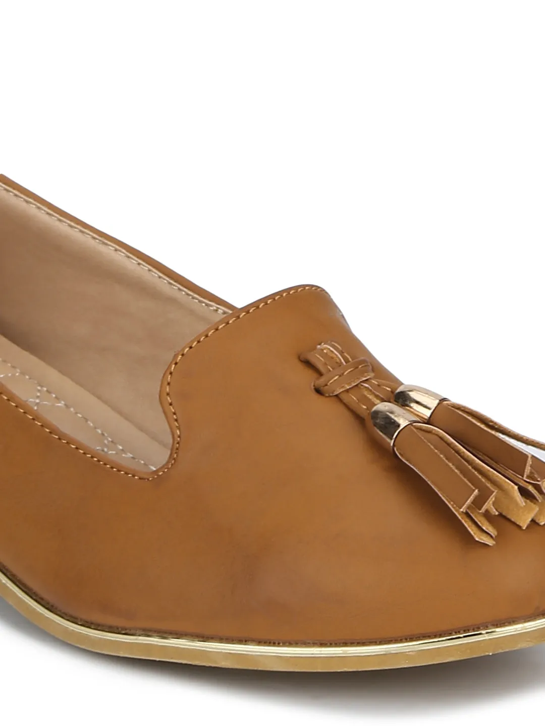 Tan PU Tassel Belly Flats