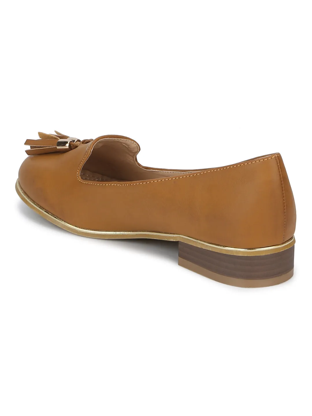 Tan PU Tassel Belly Flats