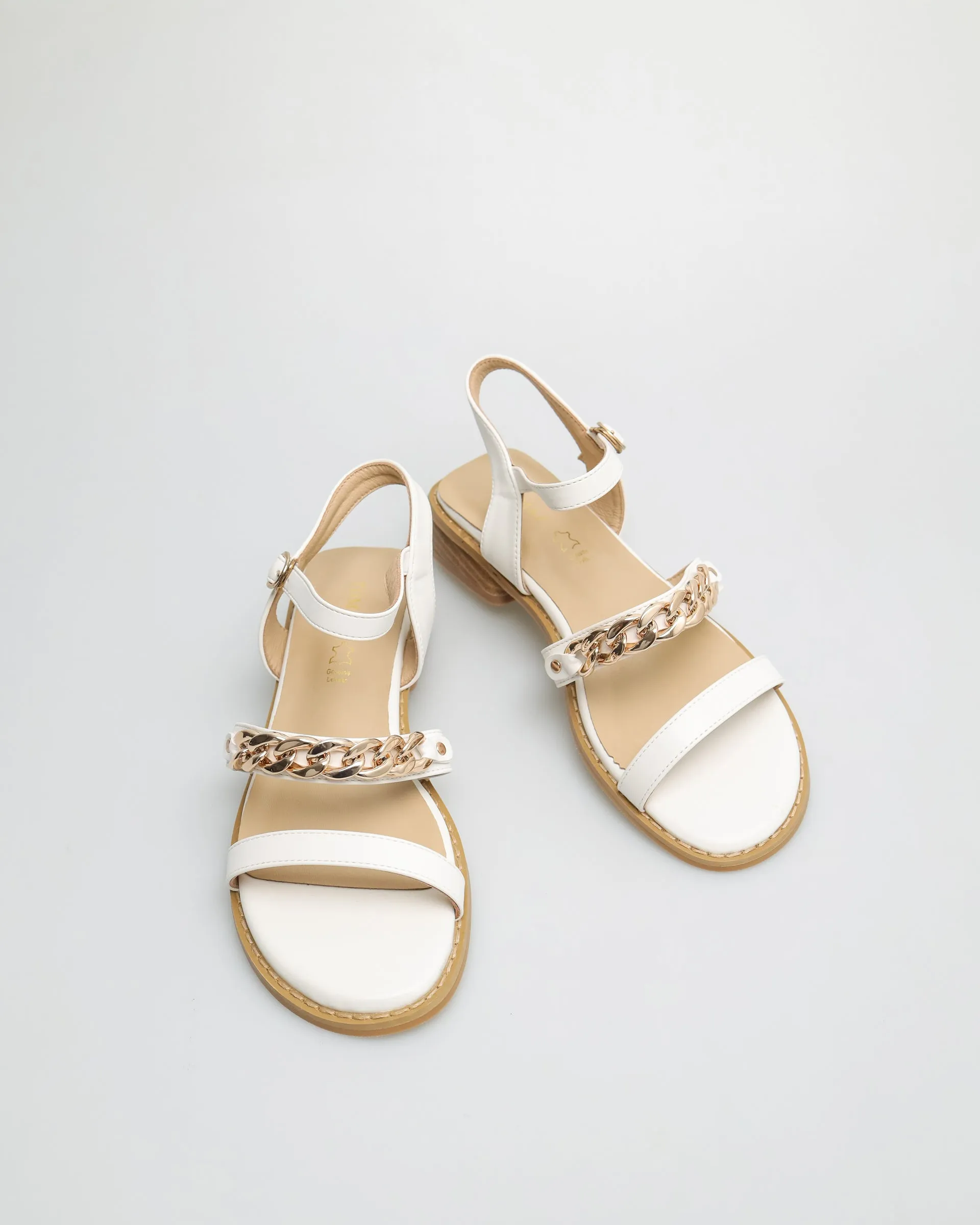 Tomaz YX122 Ladies Gold Chain Slingbacks (White)