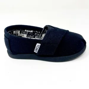 Toms Classics Black Tiny Toddler Slip On Casual Canvas Flat Shoes