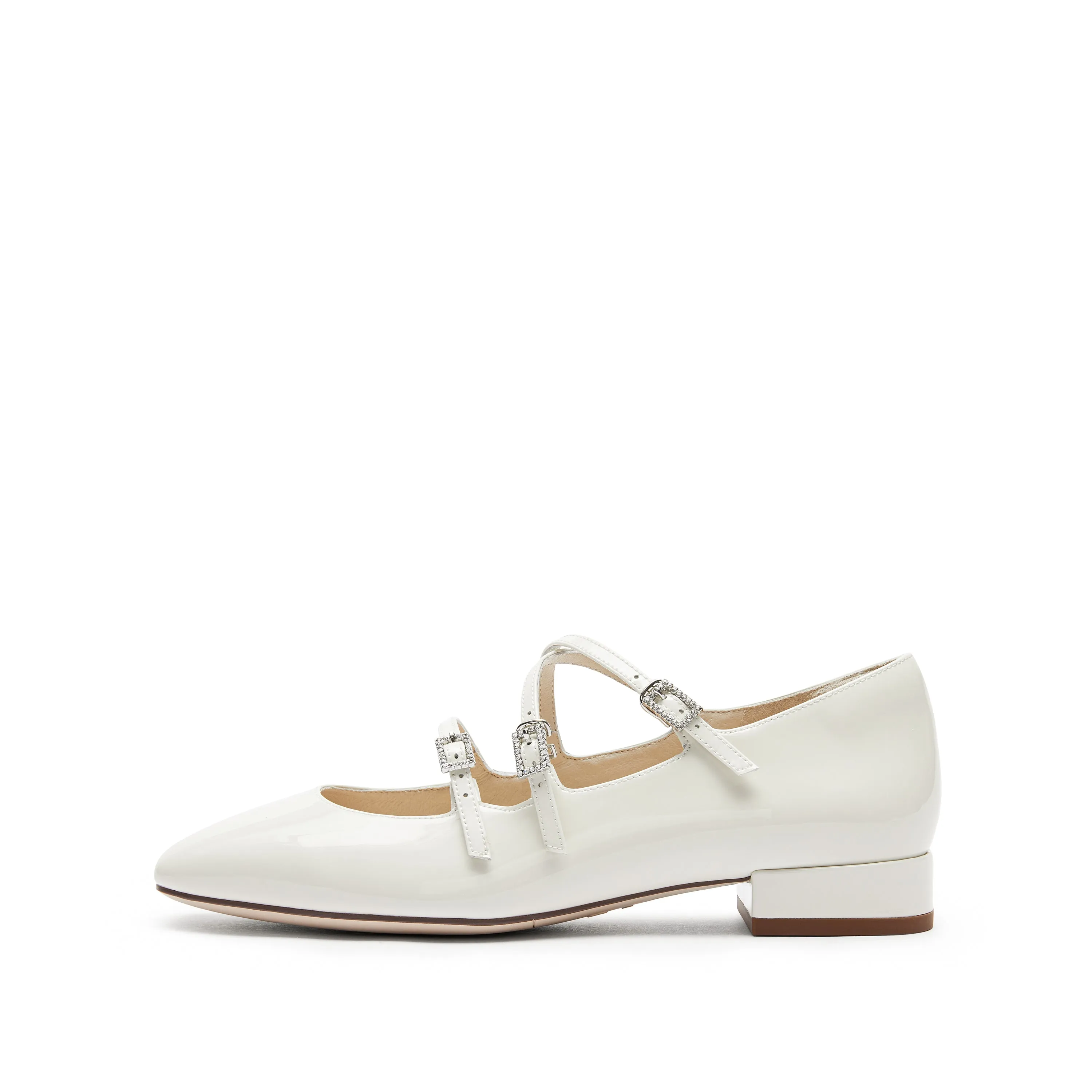 White Strappy Patent Mary Jane Flats