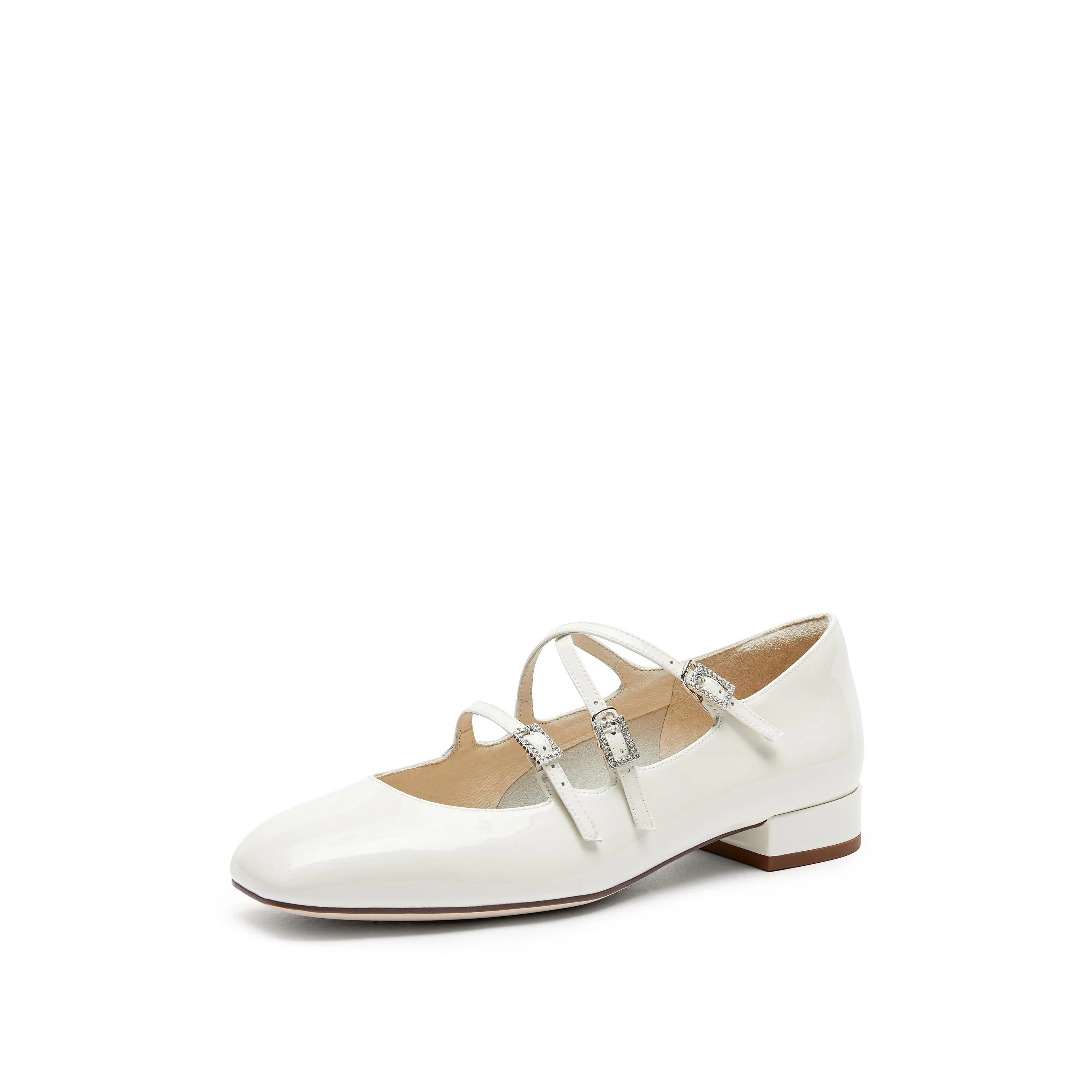 White Strappy Patent Mary Jane Flats