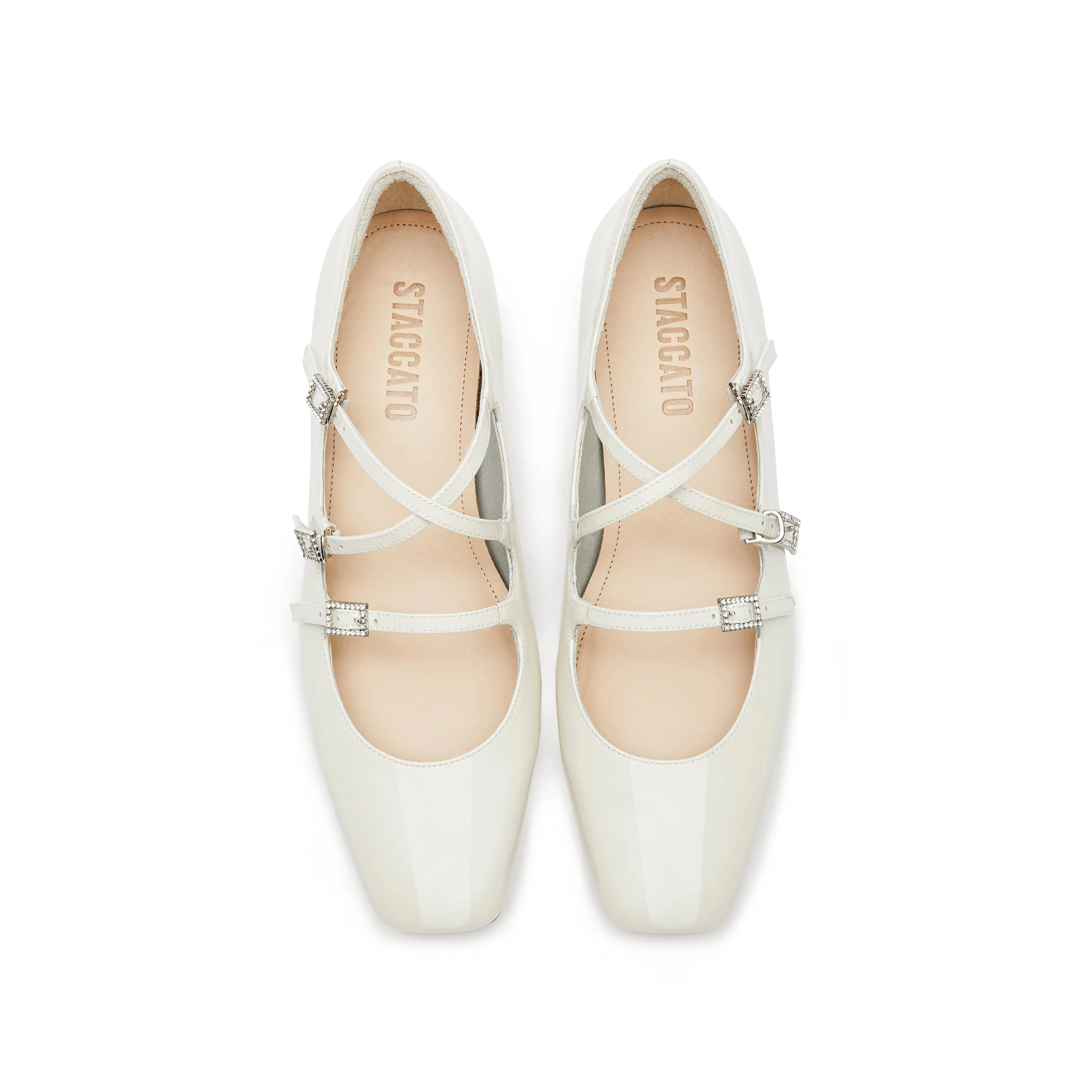 White Strappy Patent Mary Jane Flats