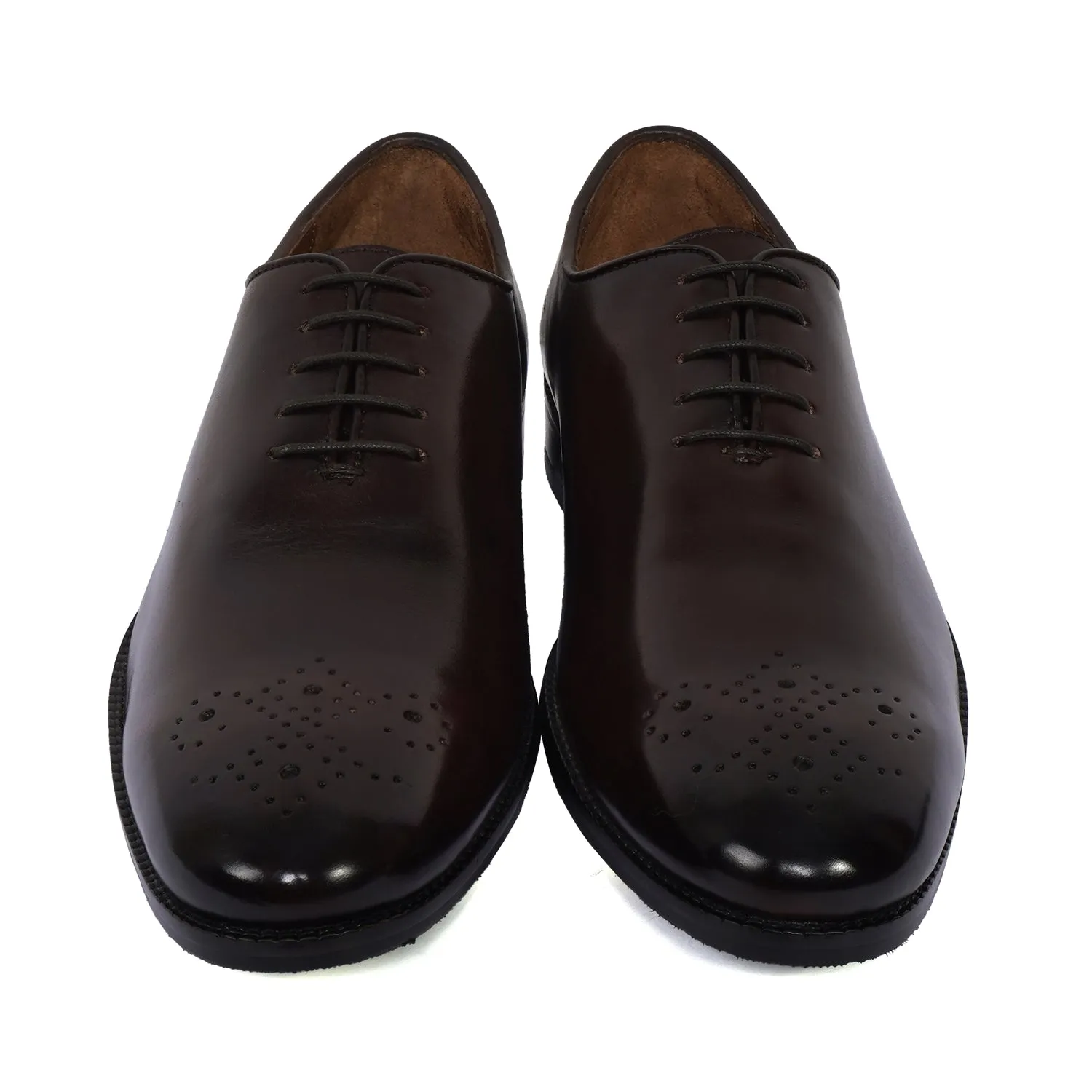 Whole Cut/One Piece Medallion Toe Dark Brown Oxford Lace-up Shoe