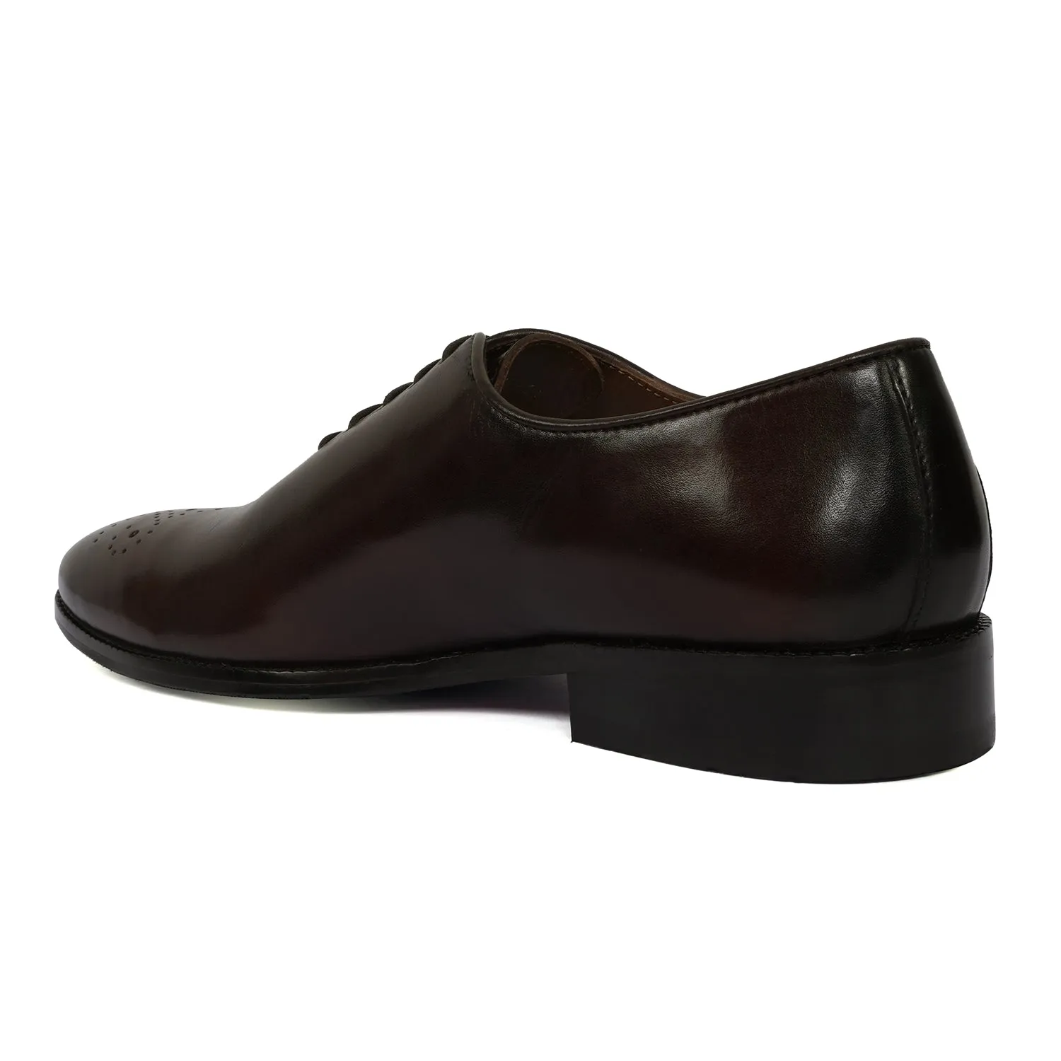 Whole Cut/One Piece Medallion Toe Dark Brown Oxford Lace-up Shoe