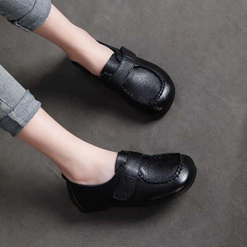 Women Handmade Velcro Loafers Leather Comfort Flat Mother Shoes