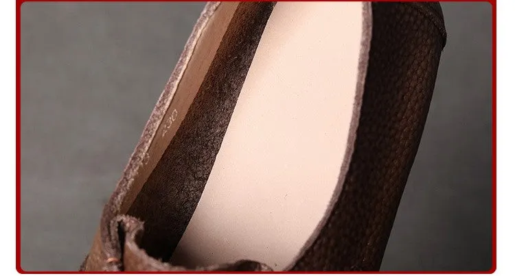 Women Handmade Velcro Loafers Leather Comfort Flat Mother Shoes