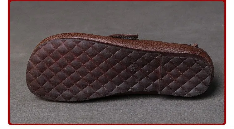 Women Handmade Velcro Loafers Leather Comfort Flat Mother Shoes