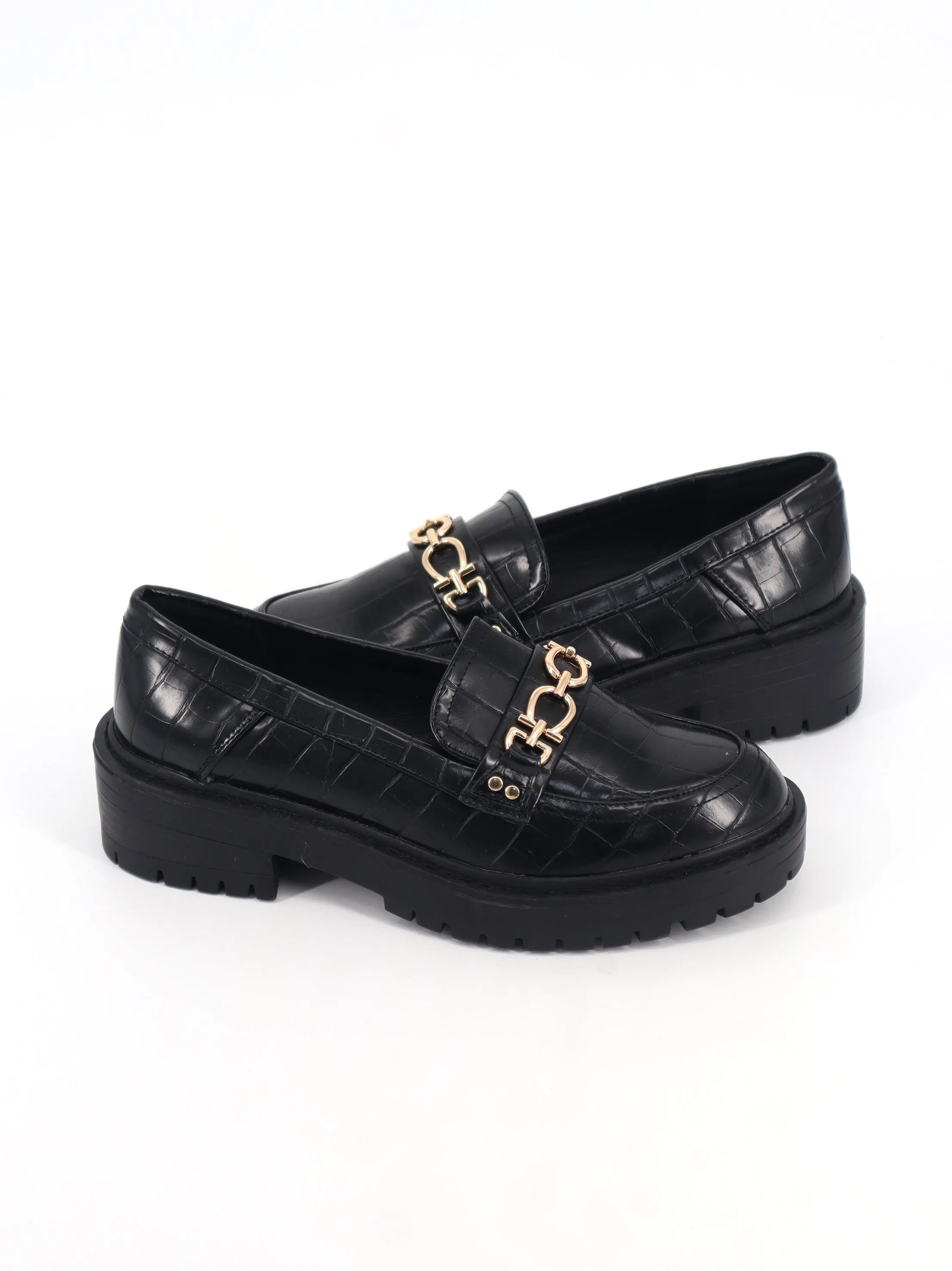 Women's Textured Leather Slip On Shoes,Black