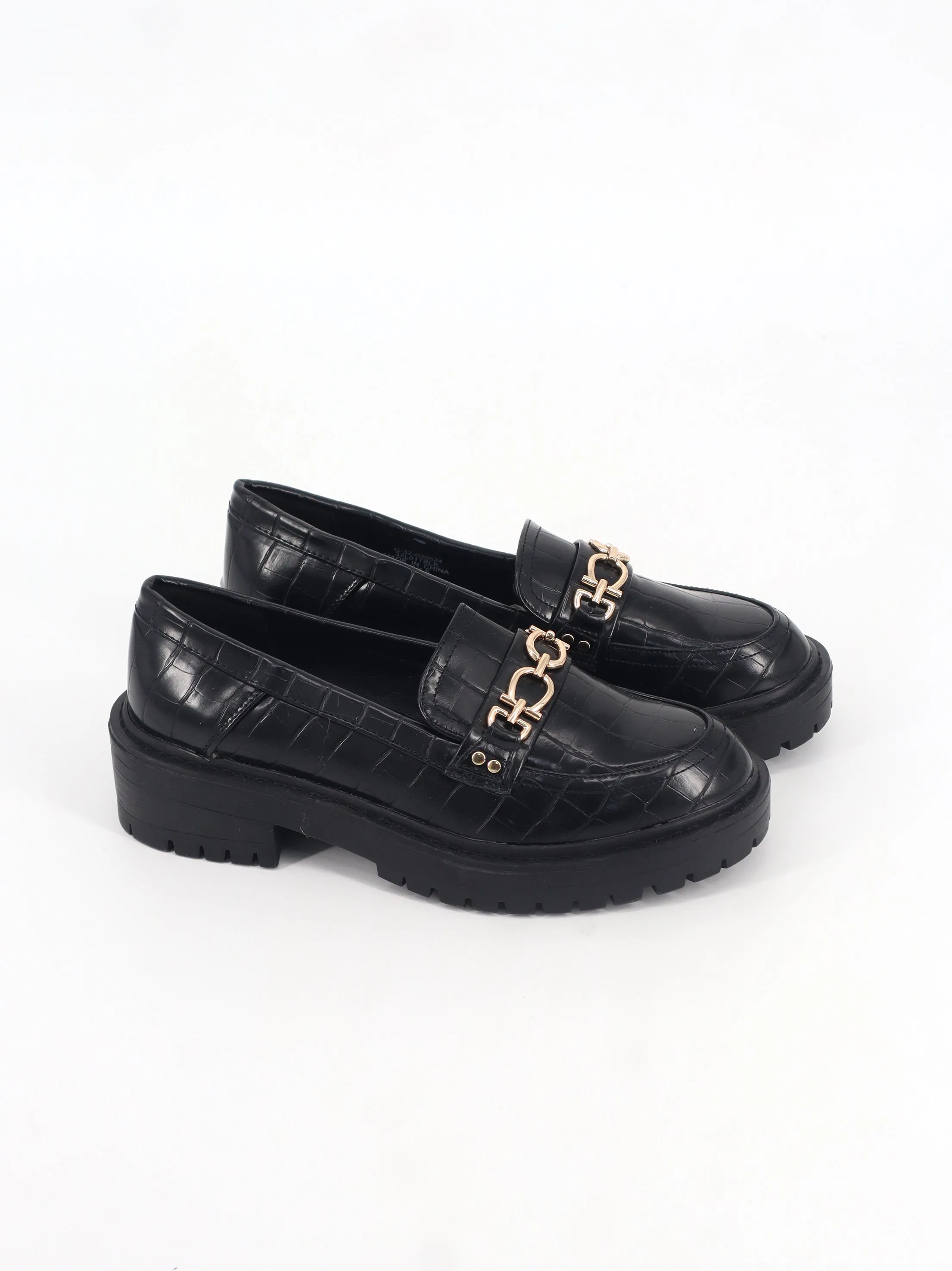 Women's Textured Leather Slip On Shoes,Black