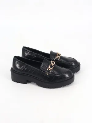 Women's Textured Leather Slip On Shoes,Black