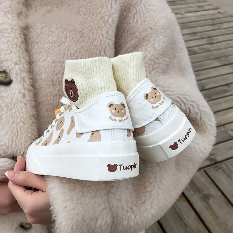 xiangtuibao   Kawaii Shoes Women Sneakers White Platform Sports Flats Tennis Girly Cute Causal Loli Female Trainer Print
